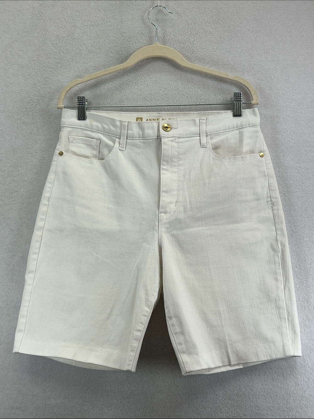 White Women’s 12 High-Rise Anne Klein Denim Shorts with Gold-Tone Details